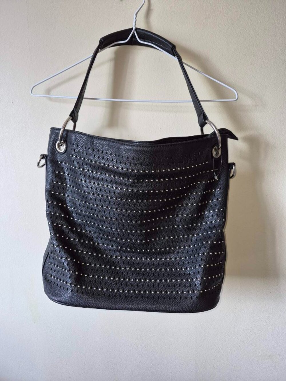 Chic Black Studded Hobo Shoulder Bag